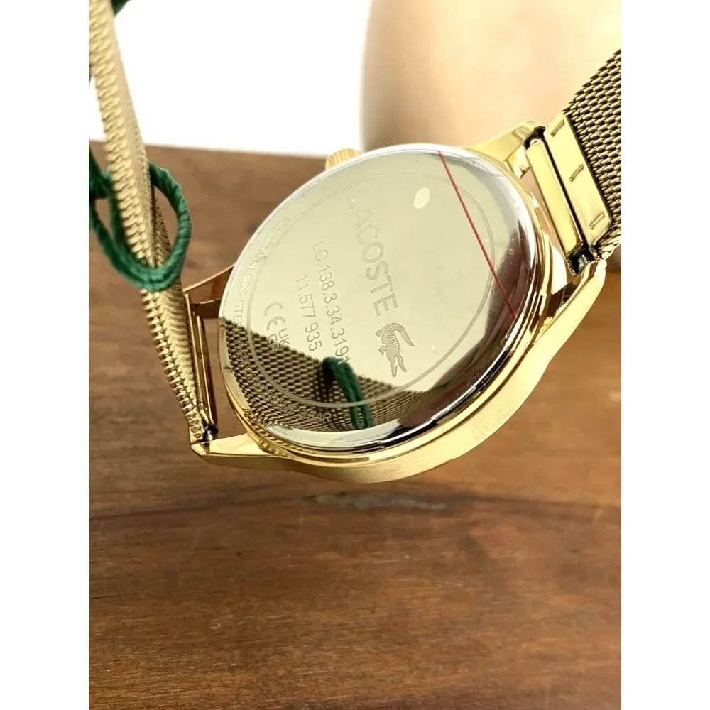 Lacoste Women's Watch 2001255 Club Quartz Gold Dial Mesh Stainless Steel 34mm